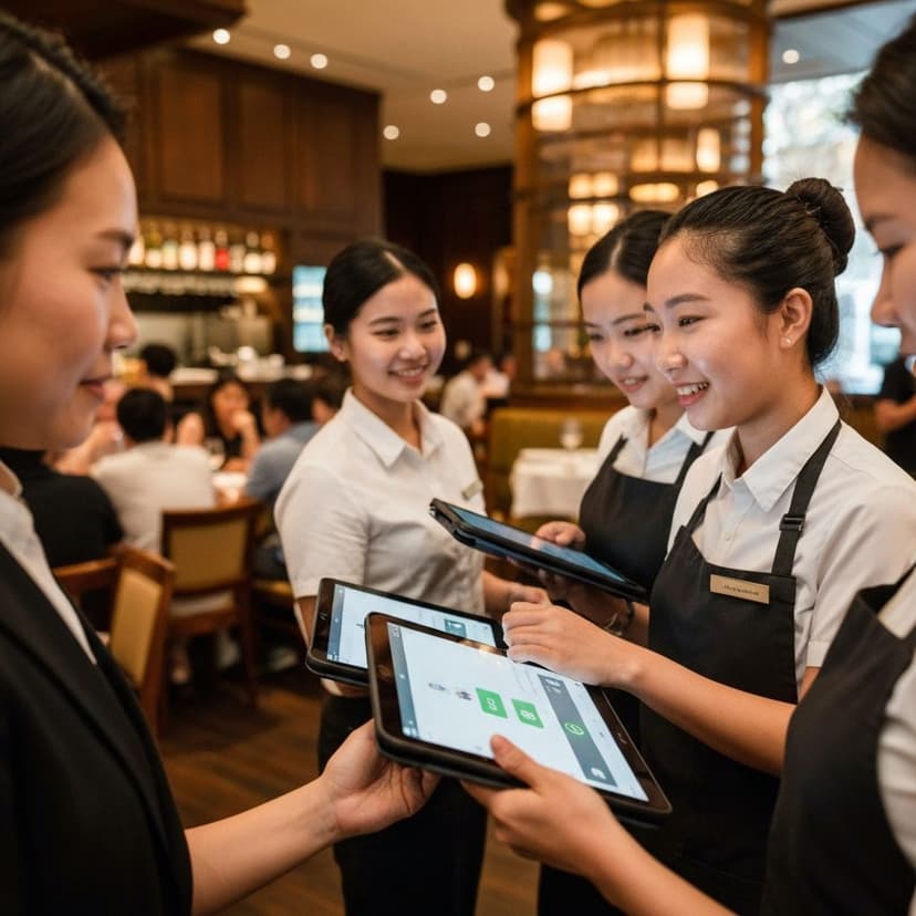 Restaurant staff using WhatsApp for order management